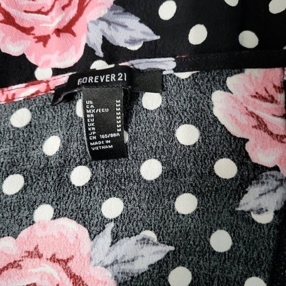 Forever 21 Polka Dot Dress Black Pink Flowers Girlhood Core Size M - Picture 6 of 7